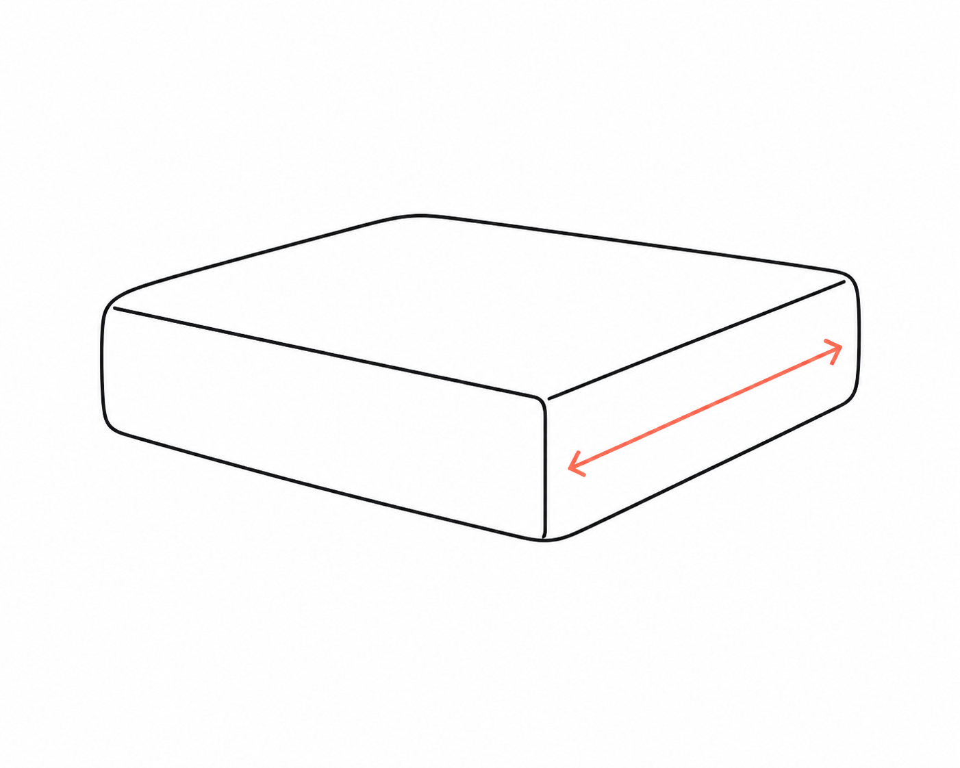 Depth measured from the front to the back of a cushion