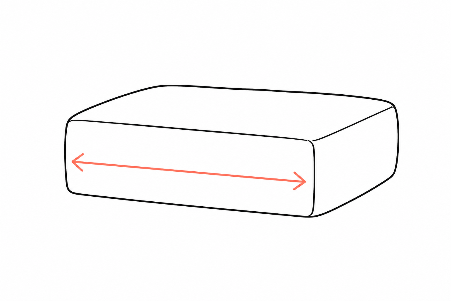 Width measured across the front of a cushion